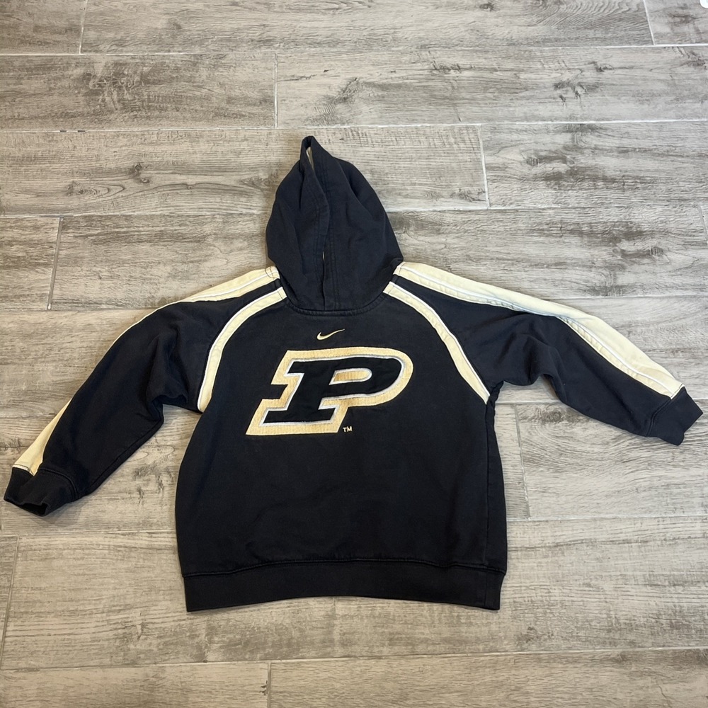 Nike Purdue University Hoodie Kid Center Swoosh Embroidered Team Logo Sz 7 Small